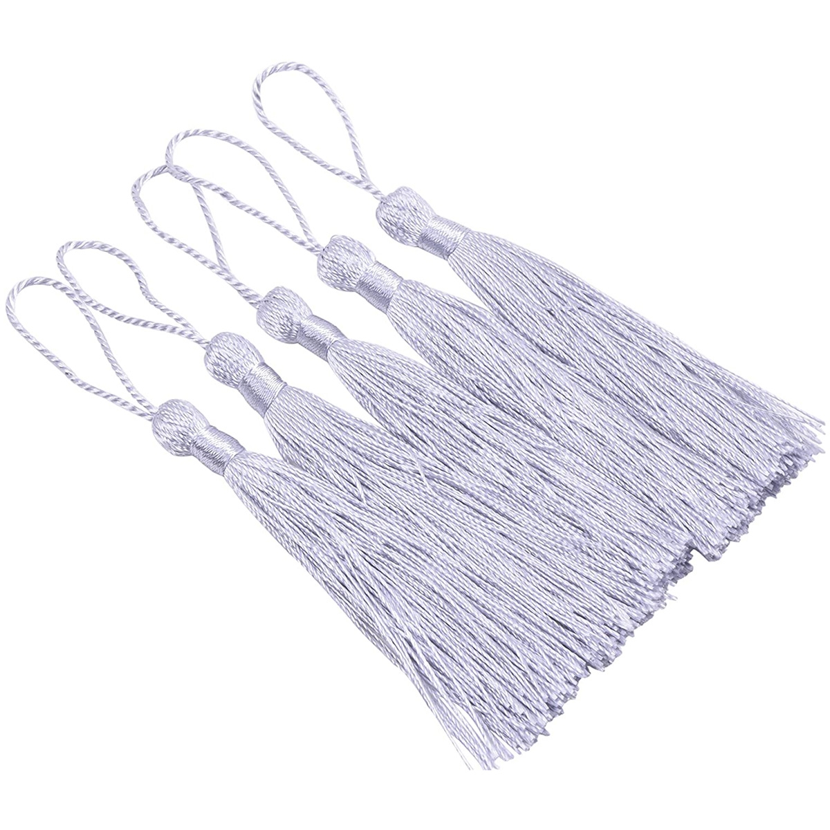 Soft Craft Mini Tassels with Loops for Bookmarks Jewelry Making, Decoration DIY Projects (Silver)
